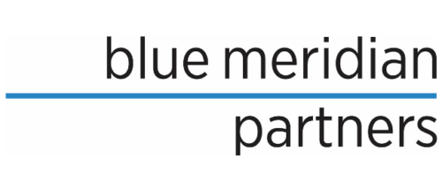 Blue Meridian Partners Logo, black text with blue underline.